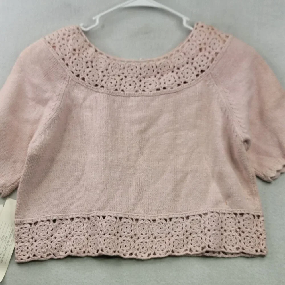 Vintage Margules Crochet Crop Top M Pink Retro Boho Romantic Cottagecore Dainty - Picture 4 of 12
